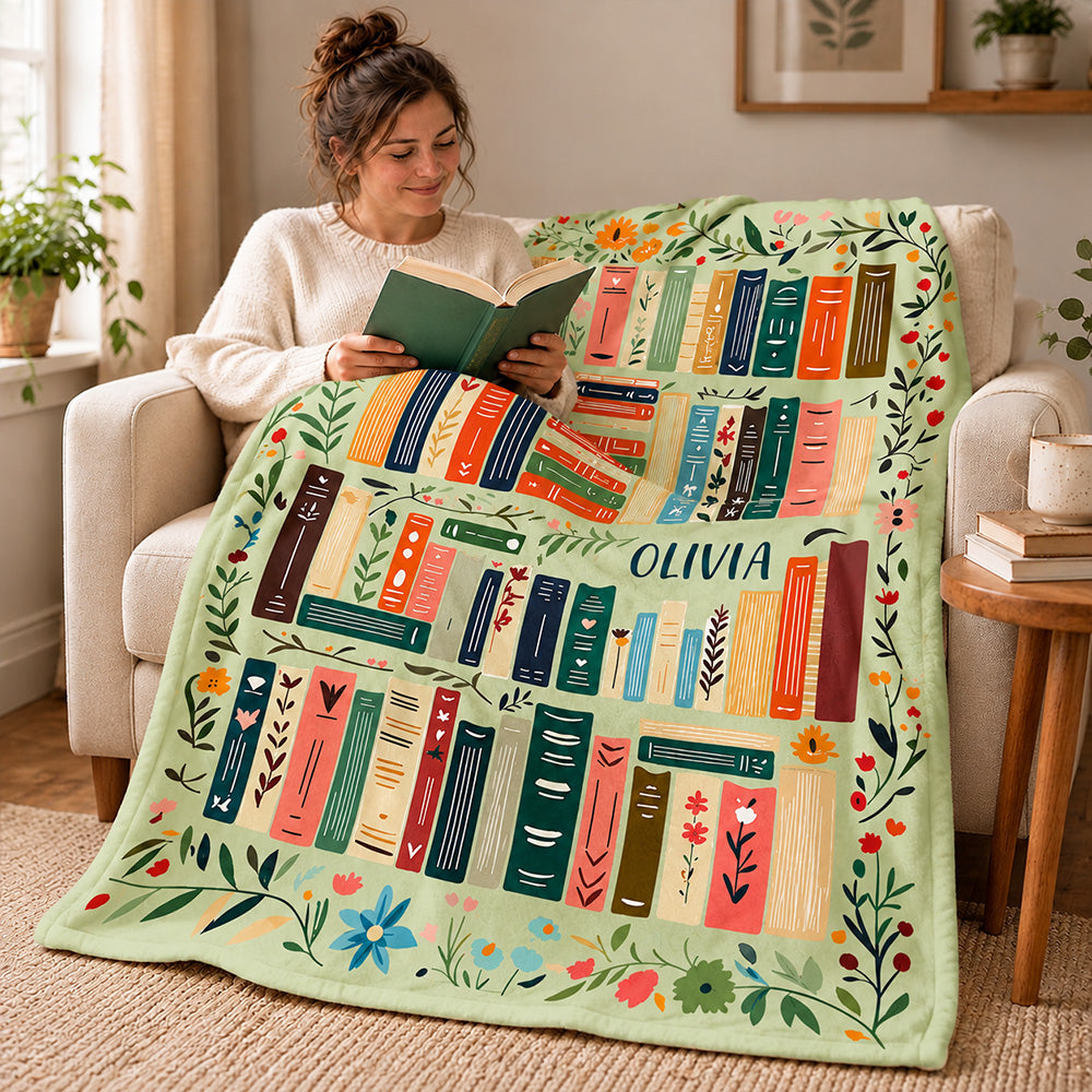 Personalized Book Reading Throw Blanket Custom Cozy Library Blanket with Name Birthday Christmas Gift for Book Lovers and Readers