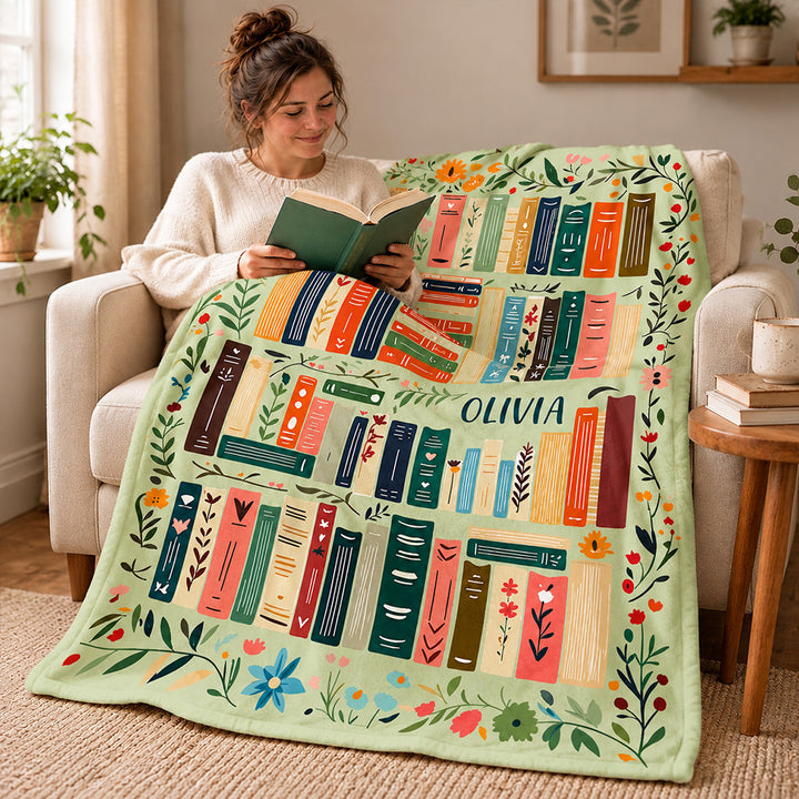 Personalized Book Reading Throw Blanket Custom Cozy Library Blanket with Name Birthday Christmas Gift for Book Lovers and Readers