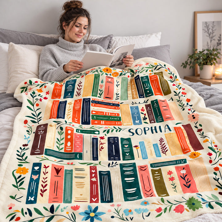 Personalized Book Reading Throw Blanket Custom Cozy Library Blanket with Name Birthday Christmas Gift for Book Lovers and Readers