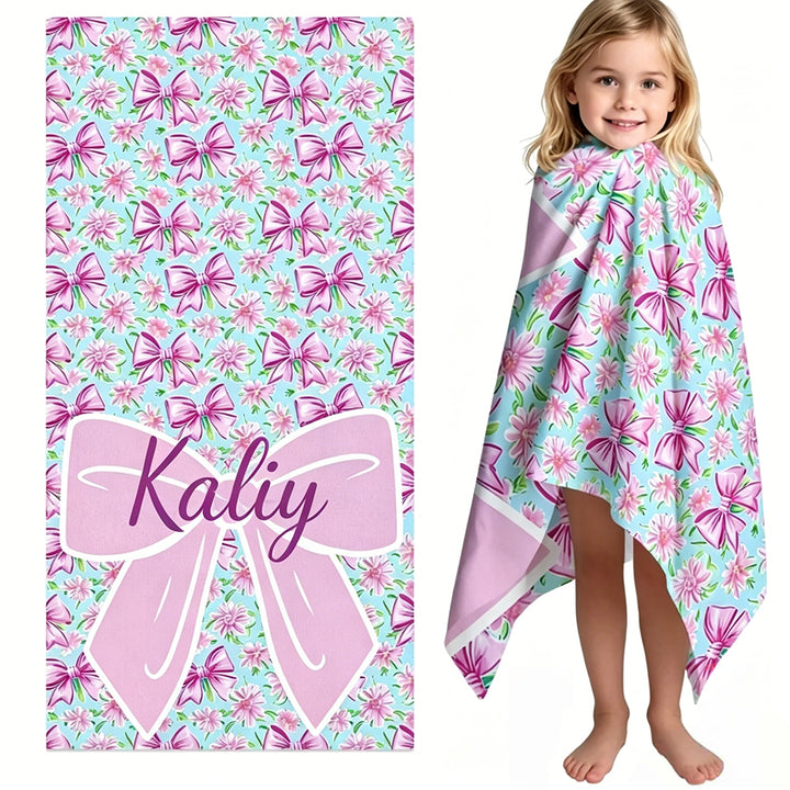 Personalized Bow Floral Beach Towel Preppy Girls Pool Towel with Name Birthday Summer Vacation Gift