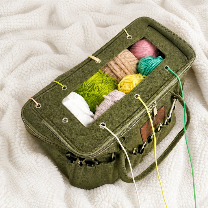 Personalized Canvas Knitting Project Bag Custom Initial Yarn Organizer Tote with Needle Holder Large Crochet Storage Bag Gift for Craft Lovers