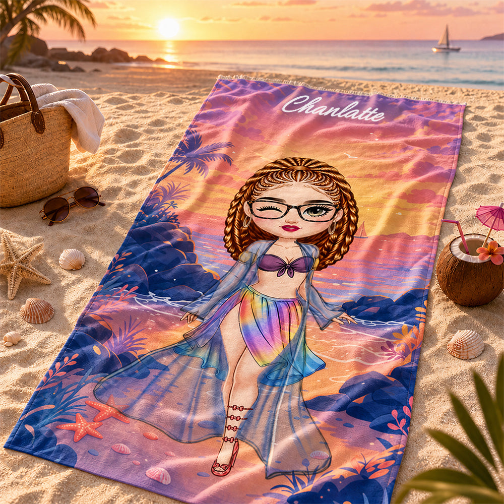 Personalized Cartoon Character Summer Travel Beach Towel Birthday Gift For Women Girls
