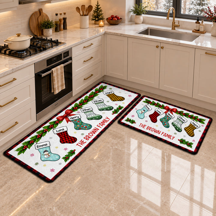Personalized Christmas Family Stockings Runner Rug with Names Festive Hallway Carpet Holiday Home Decor Christmas Gift for Families