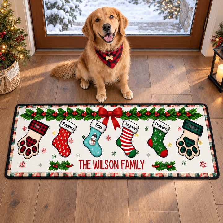 Personalized Christmas Family Stockings Runner Rug with Names Festive Hallway Carpet Holiday Home Decor Christmas Gift for Families