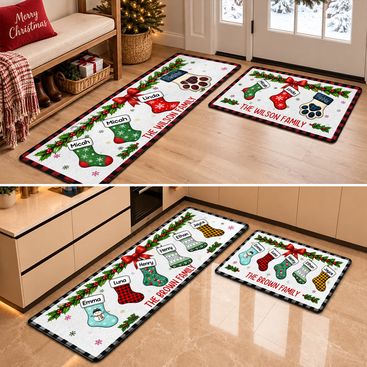 Personalized Christmas Family Stockings Runner Rug with Names Festive Hallway Carpet Holiday Home Decor Christmas Gift for Families
