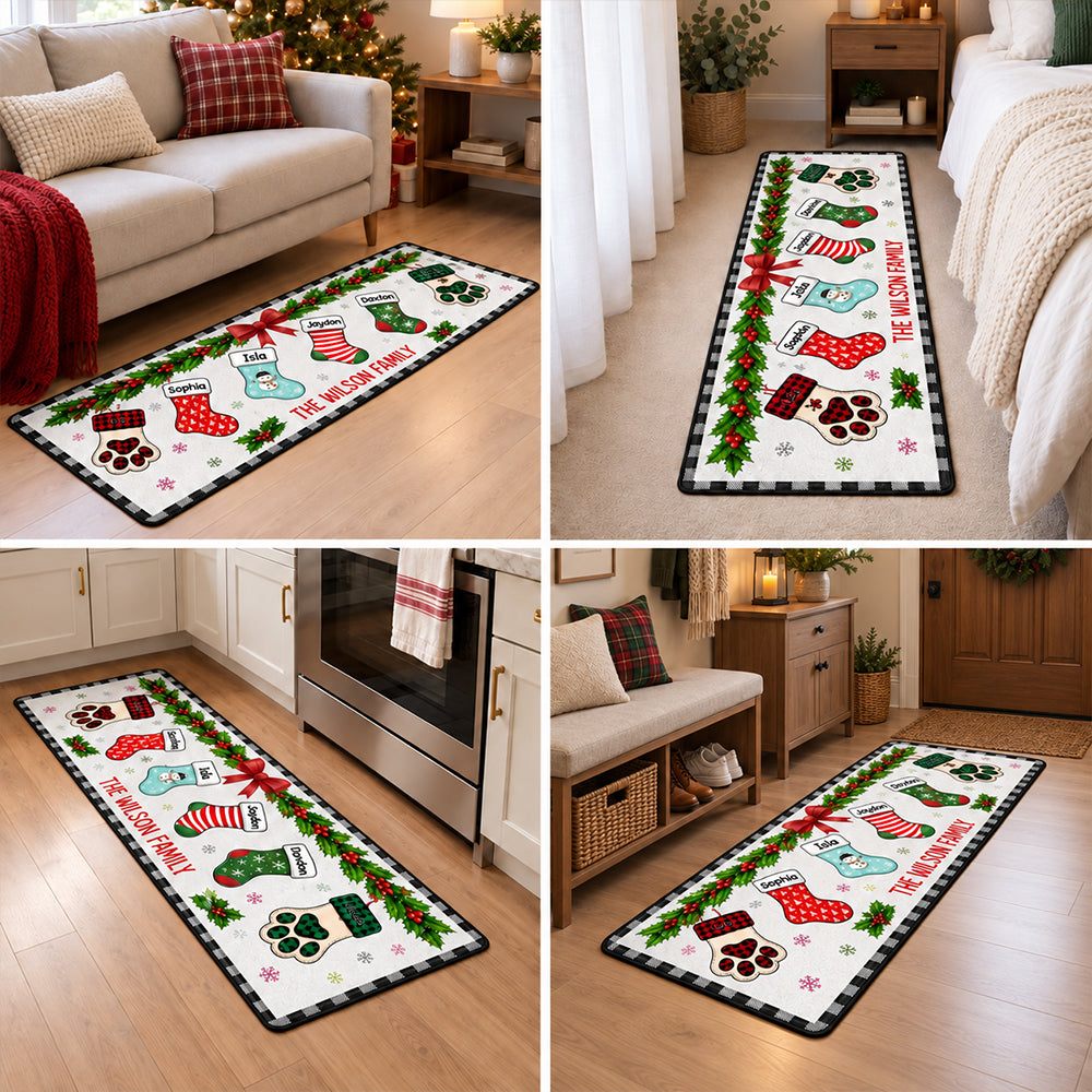 Personalized Christmas Family Stockings Runner Rug with Names Festive Hallway Carpet Holiday Home Decor Christmas Gift for Families