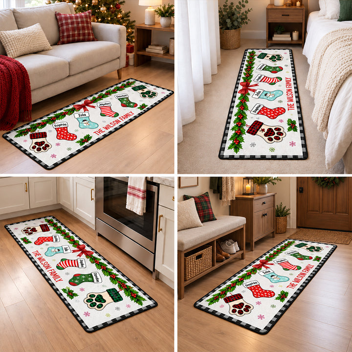 Personalized Christmas Family Stockings Runner Rug with Names Festive Hallway Carpet Holiday Home Decor Christmas Gift for Families