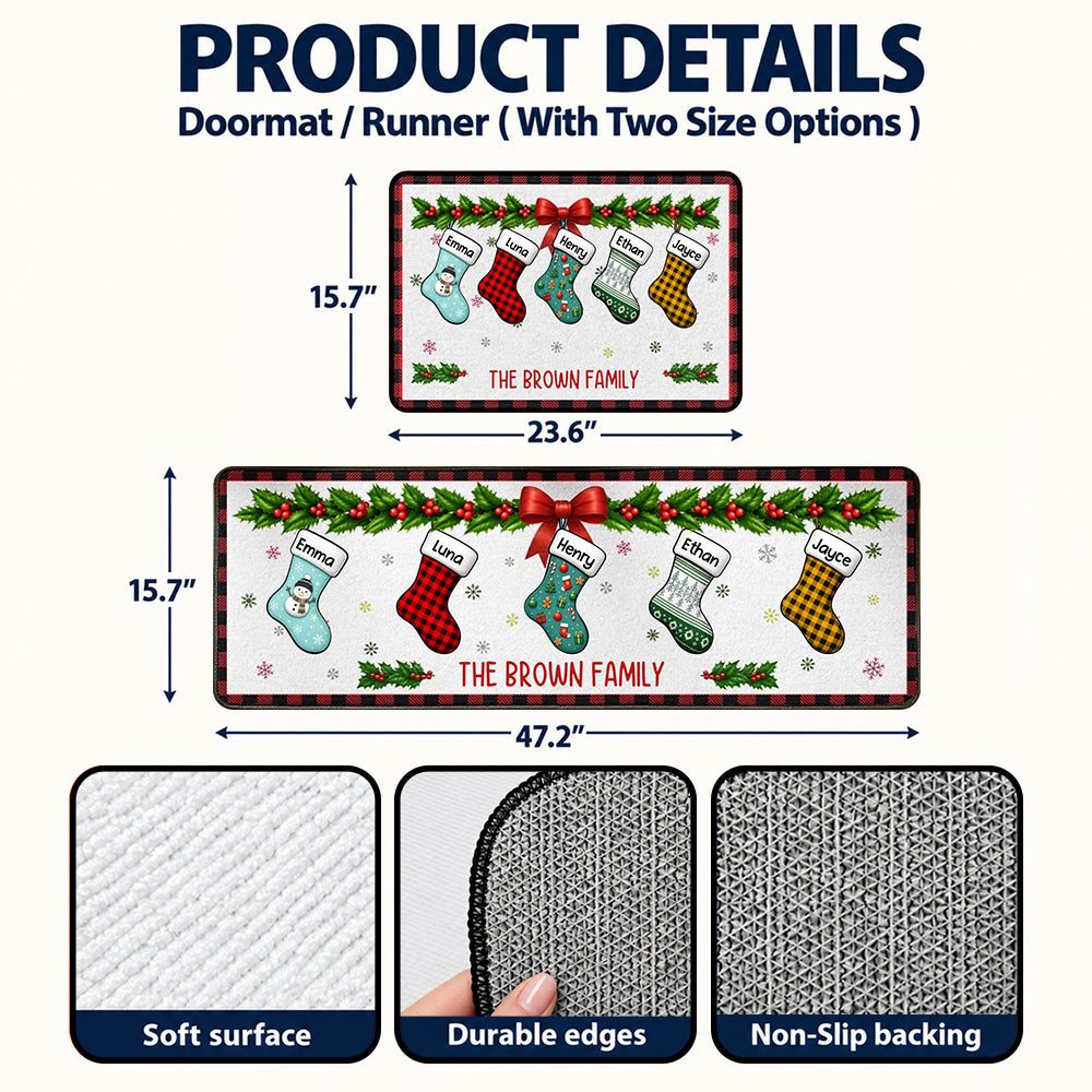 Personalized Christmas Family Stockings Runner Rug with Names Festive Hallway Carpet Holiday Home Decor Christmas Gift for Families