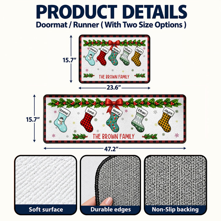 Personalized Christmas Family Stockings Runner Rug with Names Festive Hallway Carpet Holiday Home Decor Christmas Gift for Families