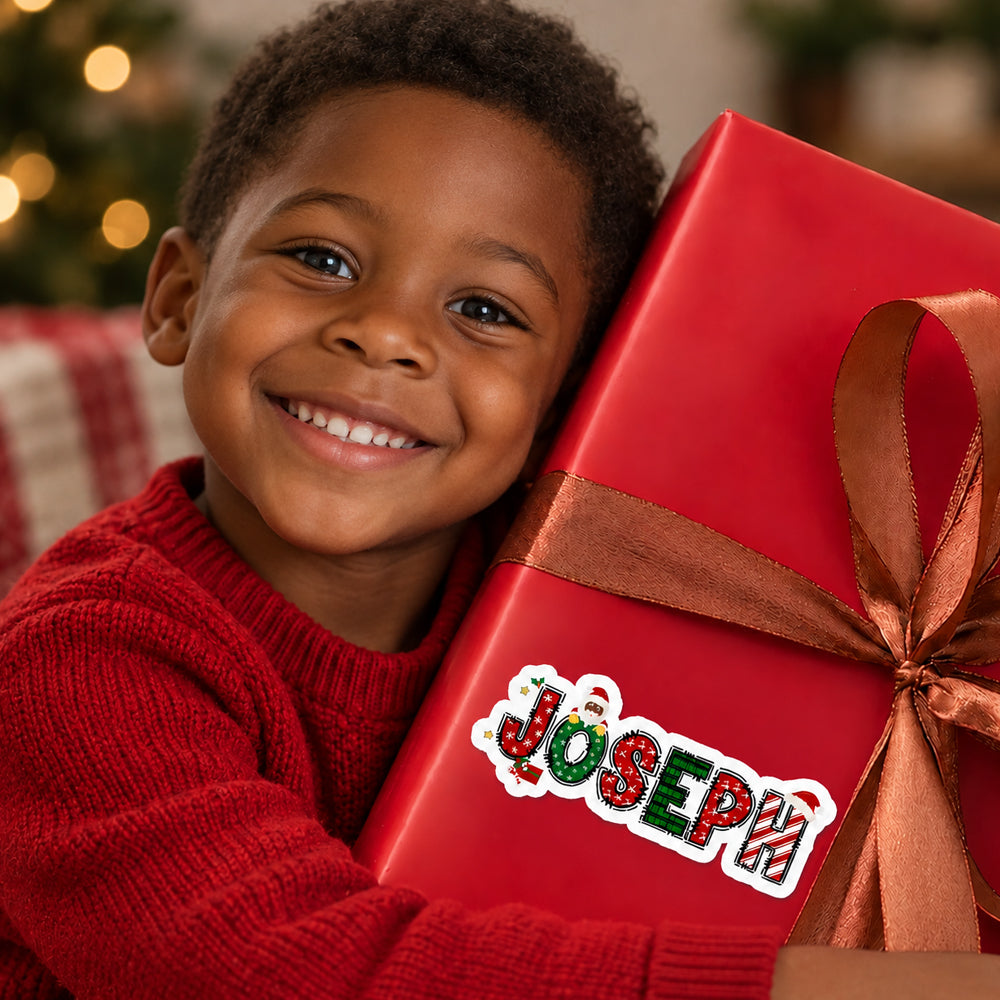Personalized Christmas Stickers Custom Holiday Cartoon Labels with Name Gift Box Package Decorations and Envelope Seals Christmas Gift for Kids Family