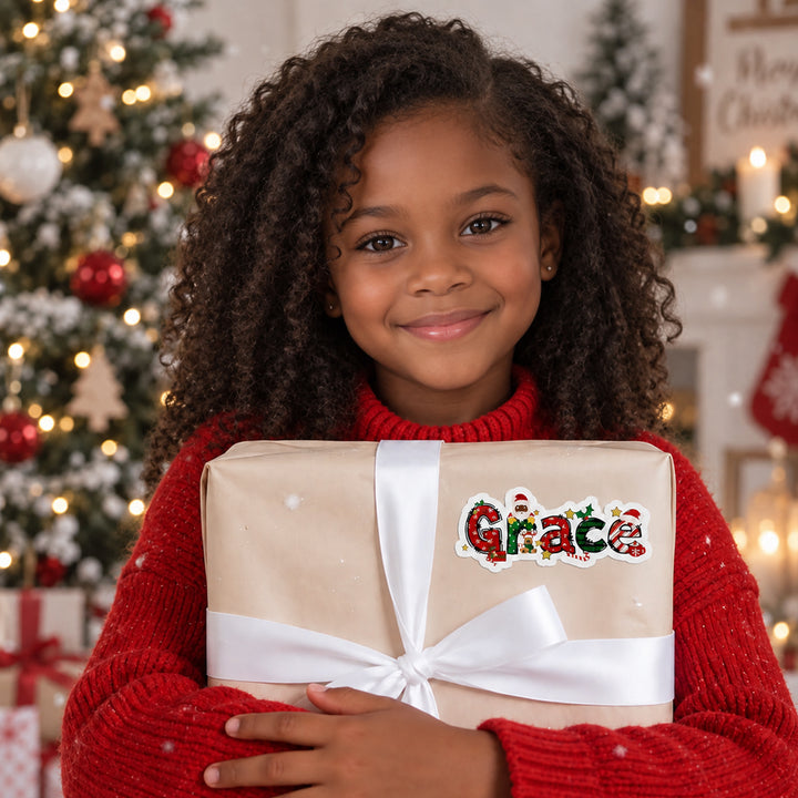 Personalized Christmas Stickers Custom Holiday Cartoon Labels with Name Gift Box Package Decorations and Envelope Seals Christmas Gift for Kids Family