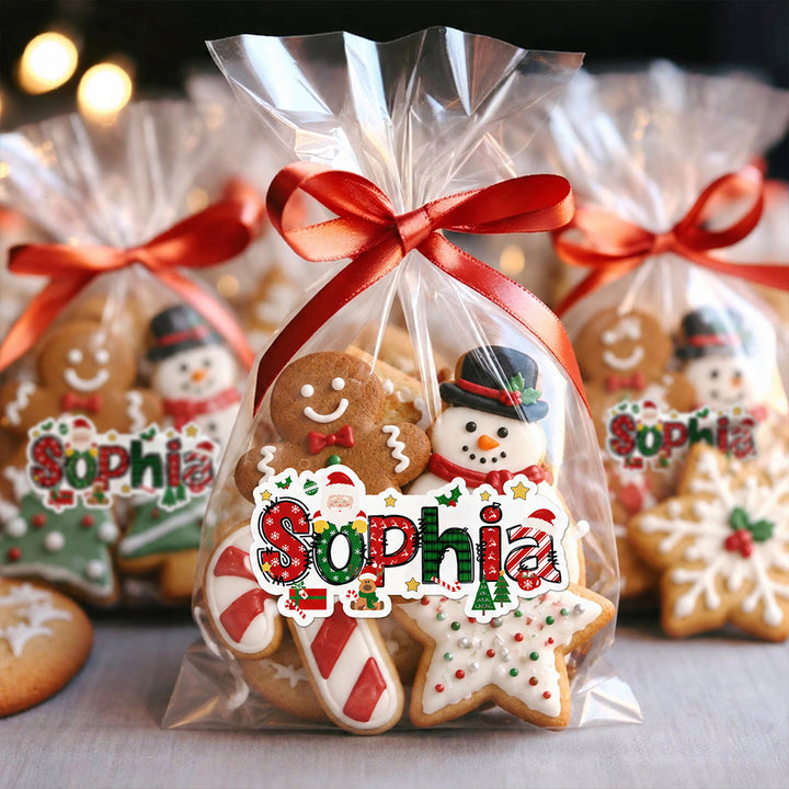 Personalized Christmas Stickers Custom Holiday Cartoon Labels with Name Gift Box Package Decorations and Envelope Seals Christmas Gift for Kids Family