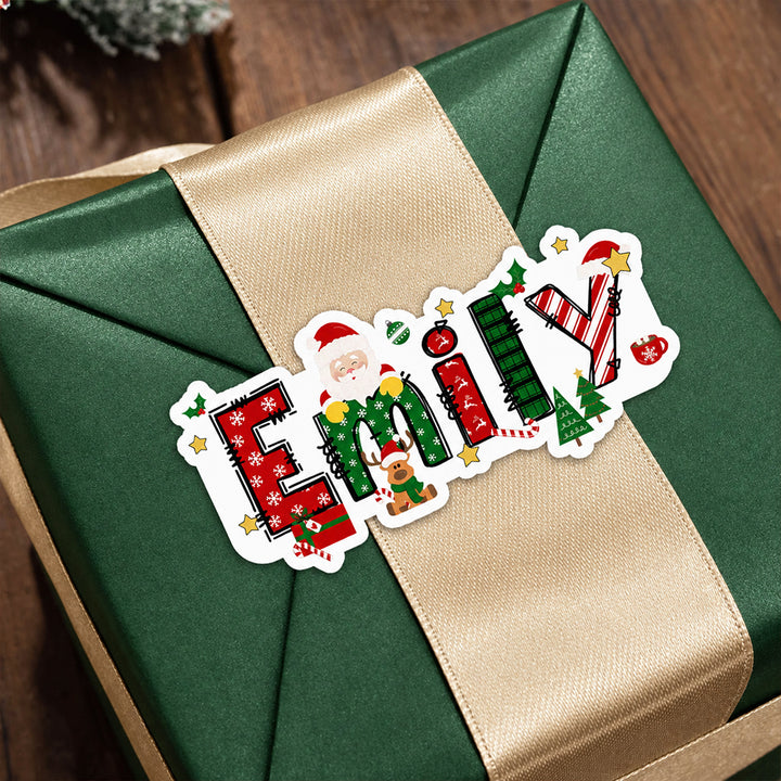 Personalized Christmas Stickers Custom Holiday Cartoon Labels with Name Gift Box Package Decorations and Envelope Seals Christmas Gift for Kids Family