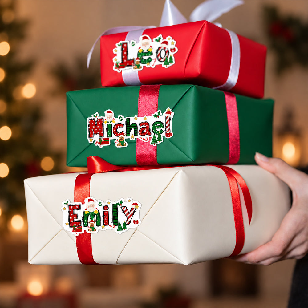 Personalized Christmas Stickers Custom Holiday Cartoon Labels with Name Gift Box Package Decorations and Envelope Seals Christmas Gift for Kids Family