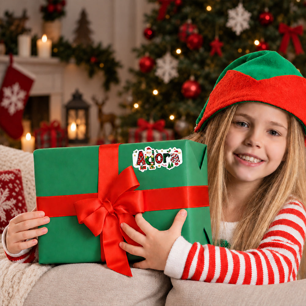 Personalized Christmas Stickers Custom Holiday Cartoon Labels with Name Gift Box Package Decorations and Envelope Seals Christmas Gift for Kids Family