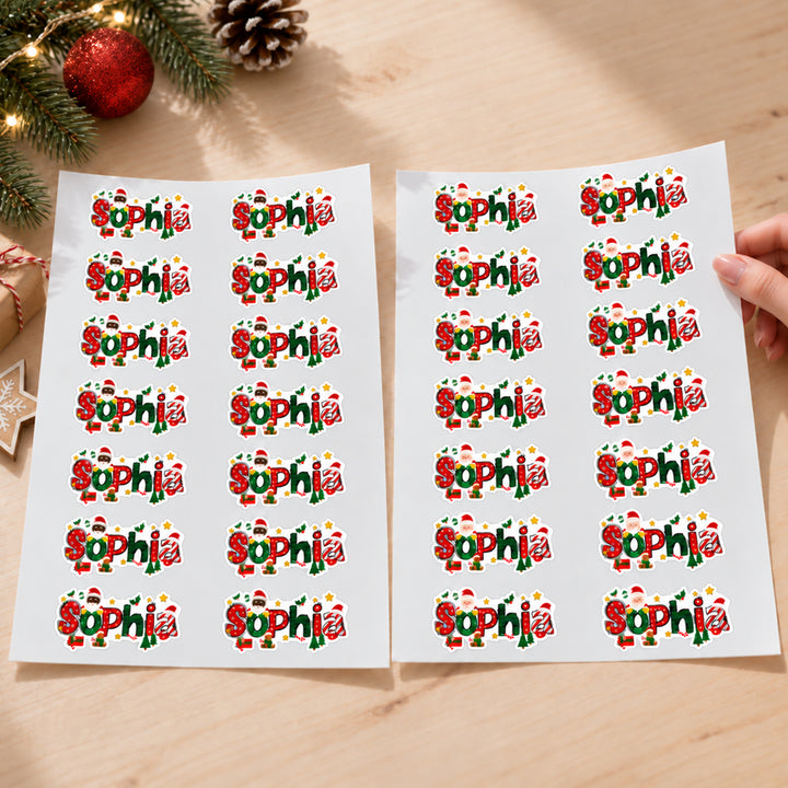 Personalized Christmas Stickers Custom Holiday Cartoon Labels with Name Gift Box Package Decorations and Envelope Seals Christmas Gift for Kids Family