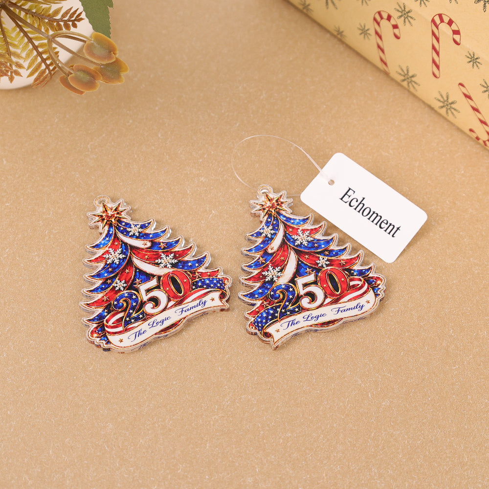 Echoment - Personalized Christmas Tree Element Patriotic Family Acrylic Ornament Custom Name &amp; Family Design Holiday Christmas Tree Decoration Gift for Family Members Keepsake