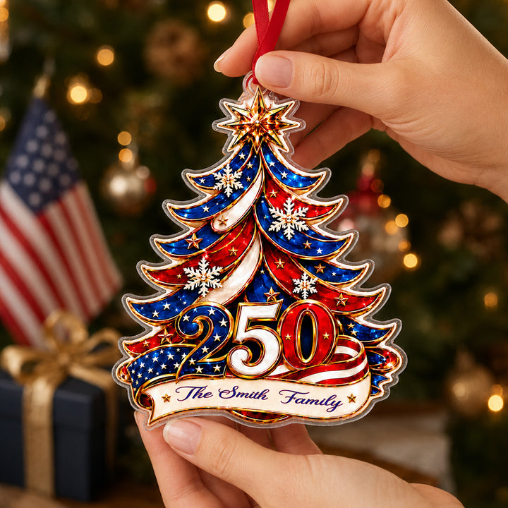 Personalized Christmas Tree Element Patriotic Family Acrylic Ornament Custom Name &amp; Family Design Holiday Christmas Tree Decoration Gift for Family Members Keepsake