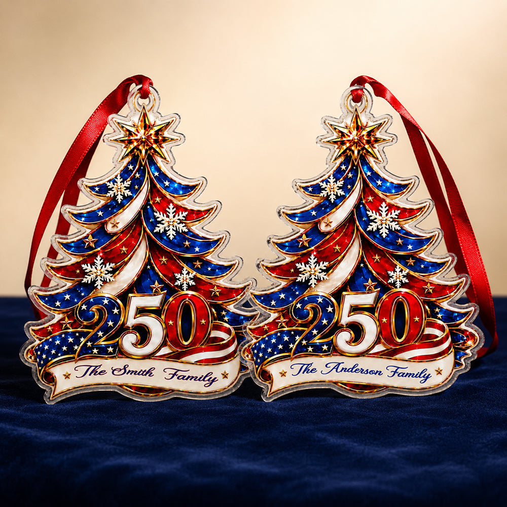 Personalized Christmas Tree Element Patriotic Family Acrylic Ornament Custom Name &amp; Family Design Holiday Christmas Tree Decoration Gift for Family Members Keepsake