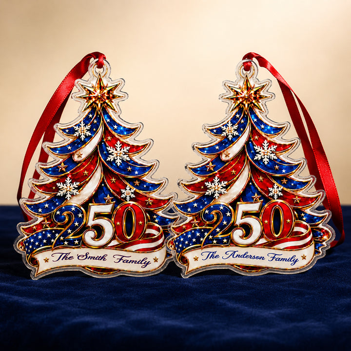 Personalized Christmas Tree Element Patriotic Family Acrylic Ornament Custom Name &amp; Family Design Holiday Christmas Tree Decoration Gift for Family Members Keepsake