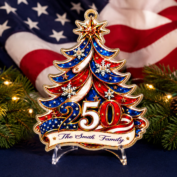 Personalized Christmas Tree Element Patriotic Family Acrylic Ornament Custom Name &amp; Family Design Holiday Christmas Tree Decoration Gift for Family Members Keepsake