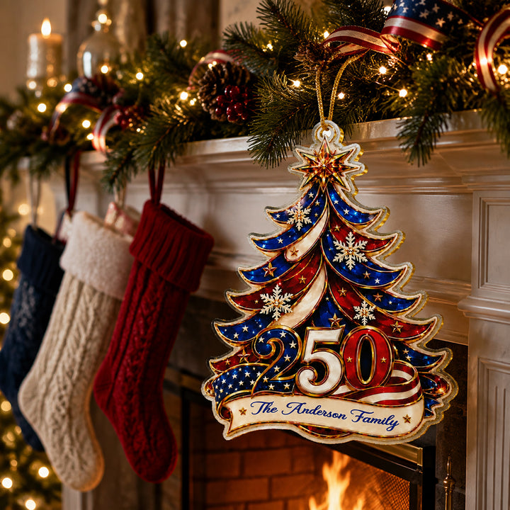 Personalized Christmas Tree Element Patriotic Family Acrylic Ornament Custom Name &amp; Family Design Holiday Christmas Tree Decoration Gift for Family Members Keepsake