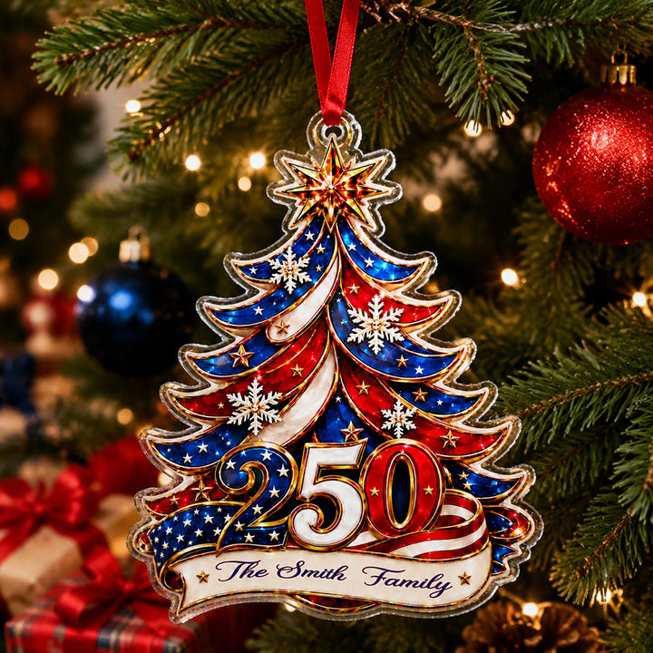 Personalized Christmas Tree Element Patriotic Family Acrylic Ornament Custom Name &amp; Family Design Holiday Christmas Tree Decoration Gift for Family Members Keepsake