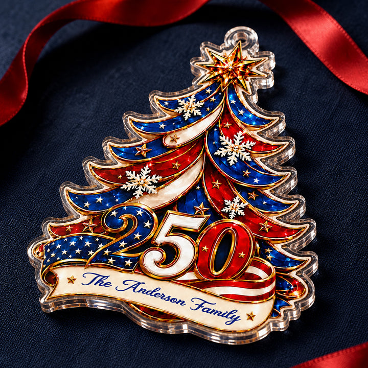 Personalized Christmas Tree Element Patriotic Family Acrylic Ornament Custom Name &amp; Family Design Holiday Christmas Tree Decoration Gift for Family Members Keepsake