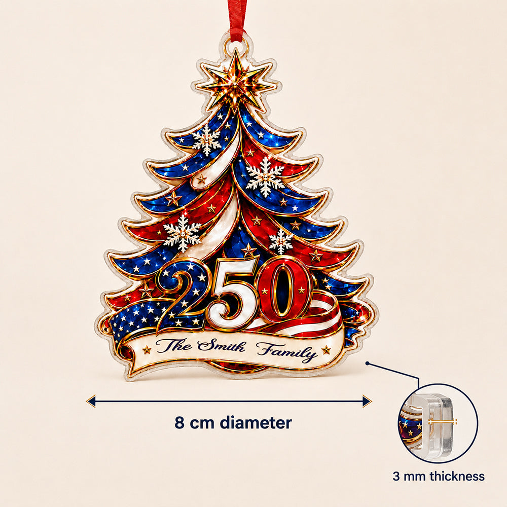Personalized Christmas Tree Element Patriotic Family Acrylic Ornament Custom Name &amp; Family Design Holiday Christmas Tree Decoration Gift for Family Members Keepsake