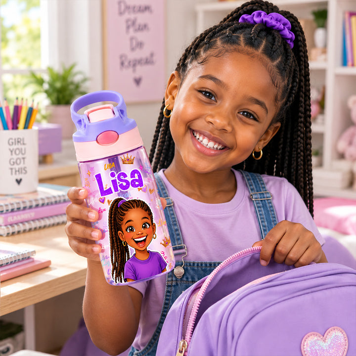 Personalized Comic Style Photo Word Cloud 16 oz Kids Water Bottle with Name Back to School Birthday Gift for Boys Girls