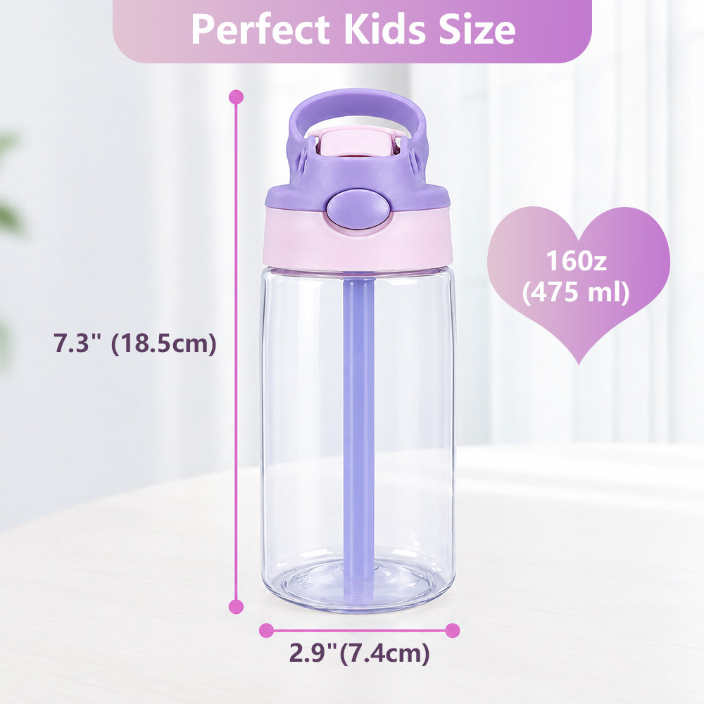 Personalized Comic Style Photo Word Cloud 16 oz Kids Water Bottle with Name Back to School Birthday Gift for Boys Girls