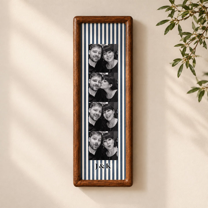 Personalized Couple Photo Strip Frame Custom Photo Booth Picture Frame with Striped Fabric Anniversary Wedding Keepsake Home Decor Gift for Couples