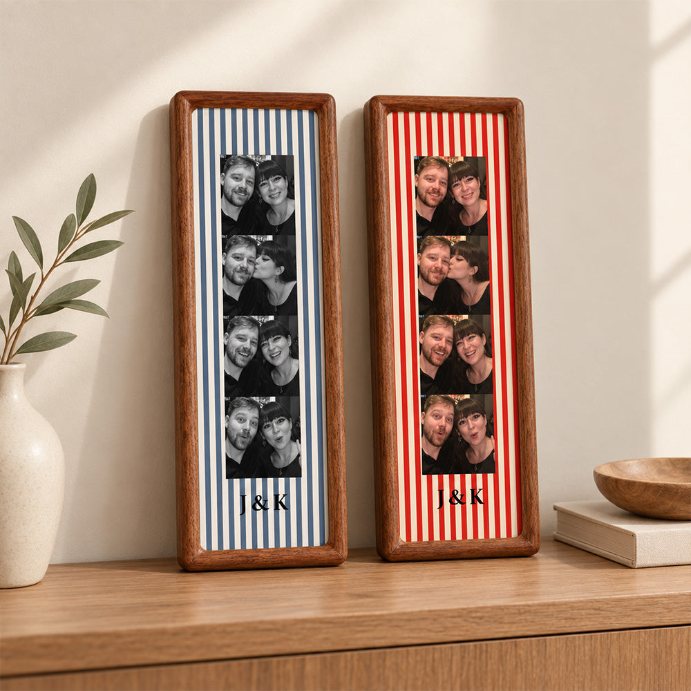 Personalized Couple Photo Strip Frame Custom Photo Booth Picture Frame with Striped Fabric Anniversary Wedding Keepsake Home Decor Gift for Couples