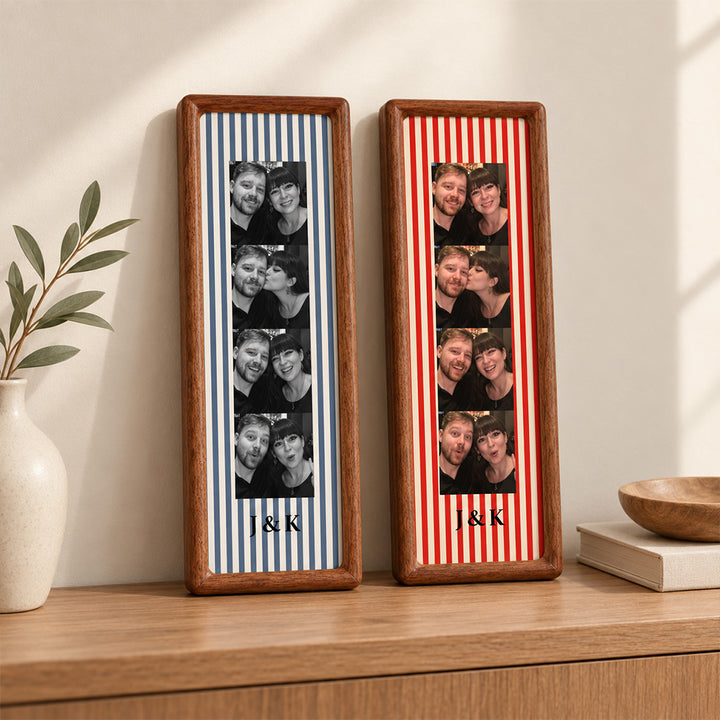 Personalized Couple Photo Strip Frame Custom Photo Booth Picture Frame with Striped Fabric Anniversary Wedding Keepsake Home Decor Gift for Couples