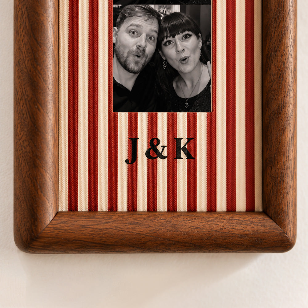 Personalized Couple Photo Strip Frame Custom Photo Booth Picture Frame with Striped Fabric Anniversary Wedding Keepsake Home Decor Gift for Couples