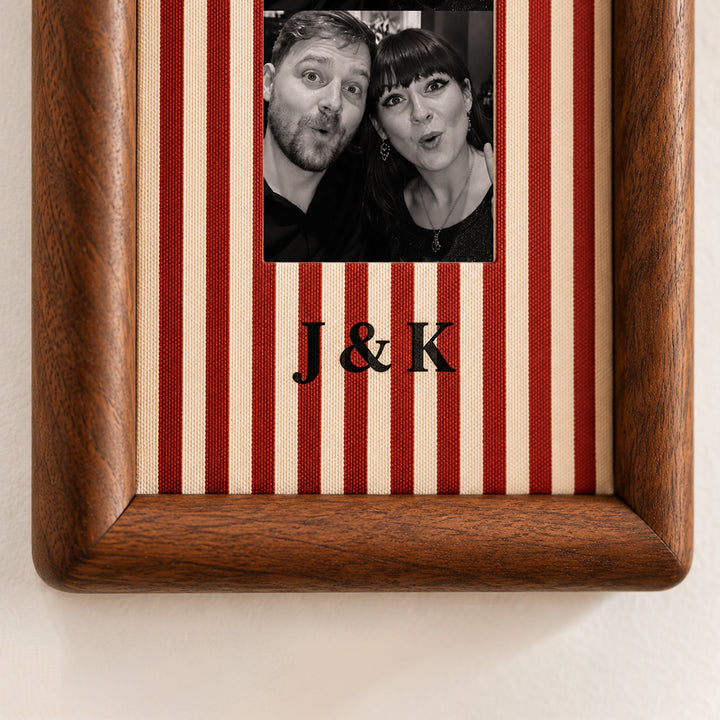 Personalized Couple Photo Strip Frame Custom Photo Booth Picture Frame with Striped Fabric Anniversary Wedding Keepsake Home Decor Gift for Couples
