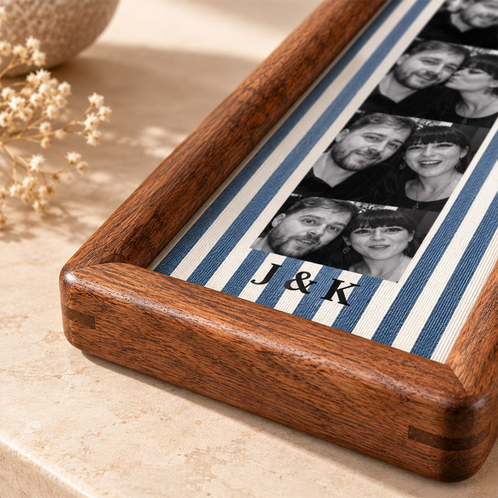 Personalized Couple Photo Strip Frame Custom Photo Booth Picture Frame with Striped Fabric Anniversary Wedding Keepsake Home Decor Gift for Couples