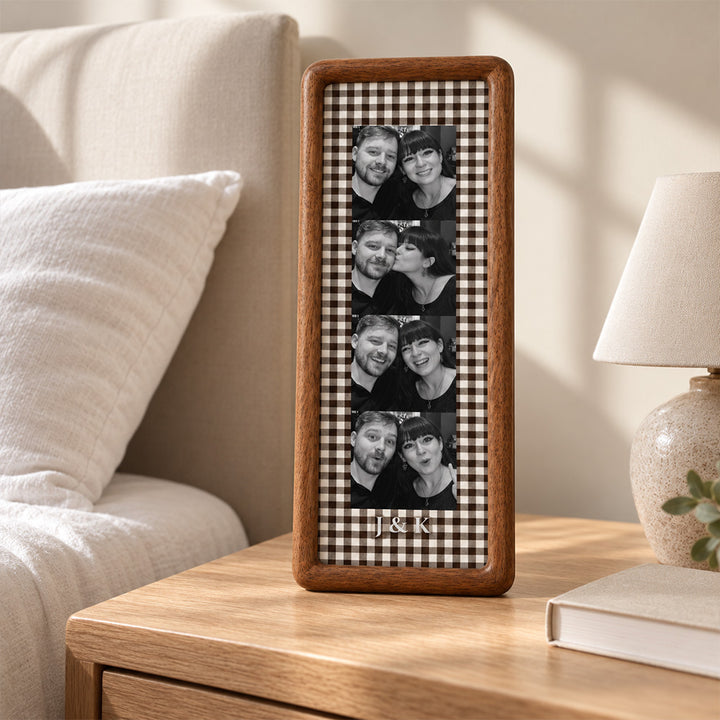 Personalized Couple Photo Strip Frame Custom Photo Booth Picture Frame with Striped Fabric Anniversary Wedding Keepsake Home Decor Gift for Couples