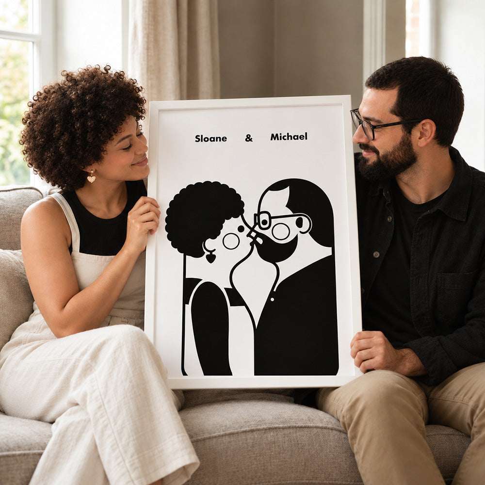 Personalized Couple Portrait from Photo with Names Custom Digital Wall Art Anniversary Wedding Gift for Couples
