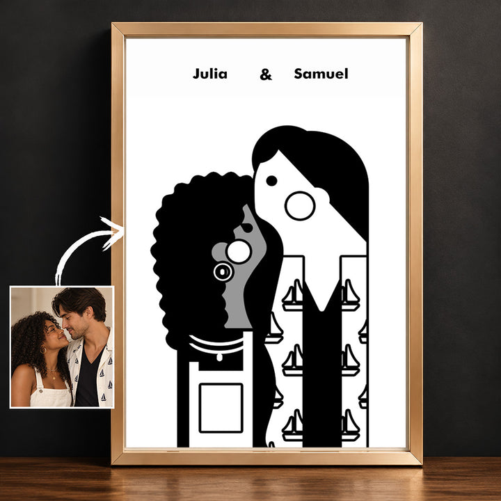 Personalized Couple Portrait from Photo with Names Custom Digital Wall Art Anniversary Wedding Gift for Couples