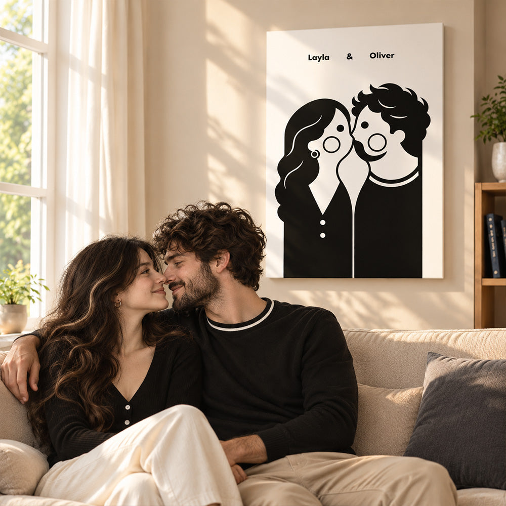 Personalized Couple Portrait from Photo with Names Custom Digital Wall Art Anniversary Wedding Gift for Couples