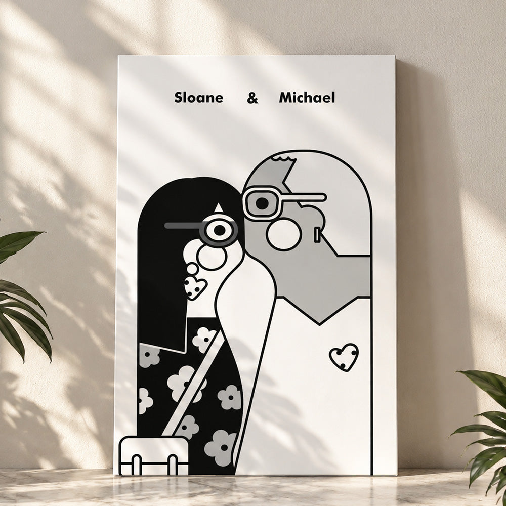Personalized Couple Portrait from Photo with Names Custom Digital Wall Art Anniversary Wedding Gift for Couples