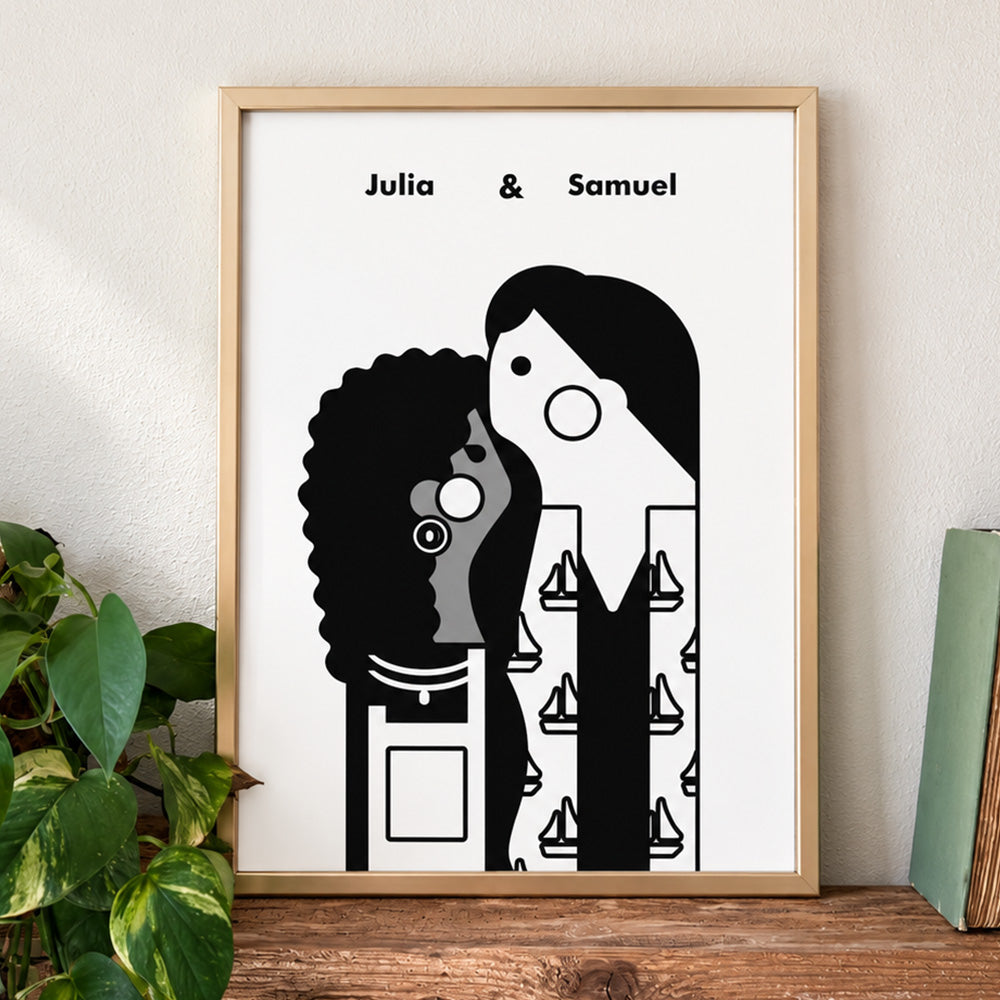 Personalized Couple Portrait from Photo with Names Custom Digital Wall Art Anniversary Wedding Gift for Couples