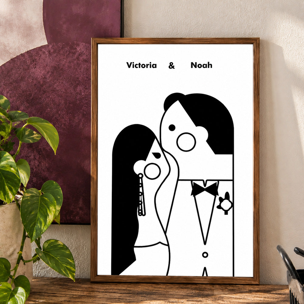 Personalized Couple Portrait from Photo with Names Custom Digital Wall Art Anniversary Wedding Gift for Couples