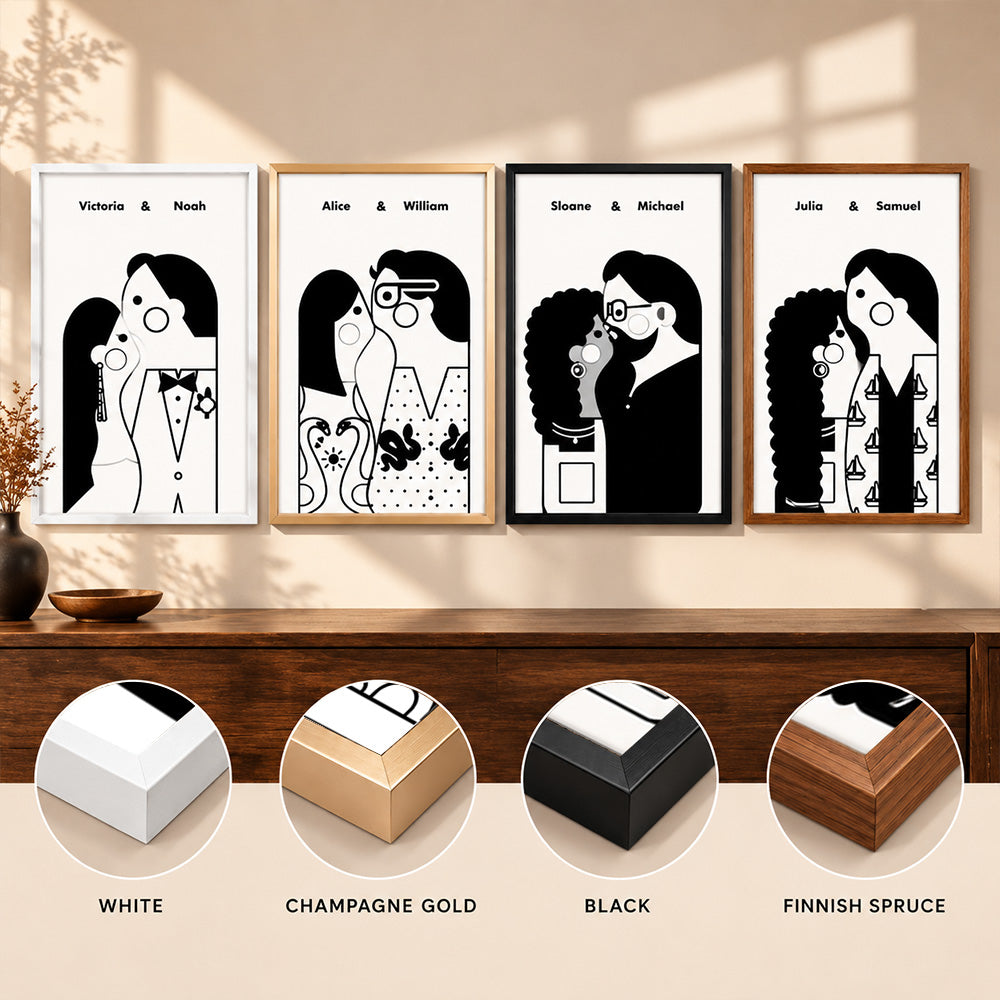 Personalized Couple Portrait from Photo with Names Custom Digital Wall Art Anniversary Wedding Gift for Couples