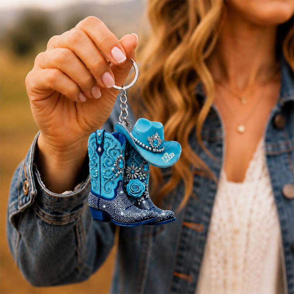 Personalized Cowgirl Boot Keychain Custom Name Country Gift for Bestie Western Bachelorette Favor