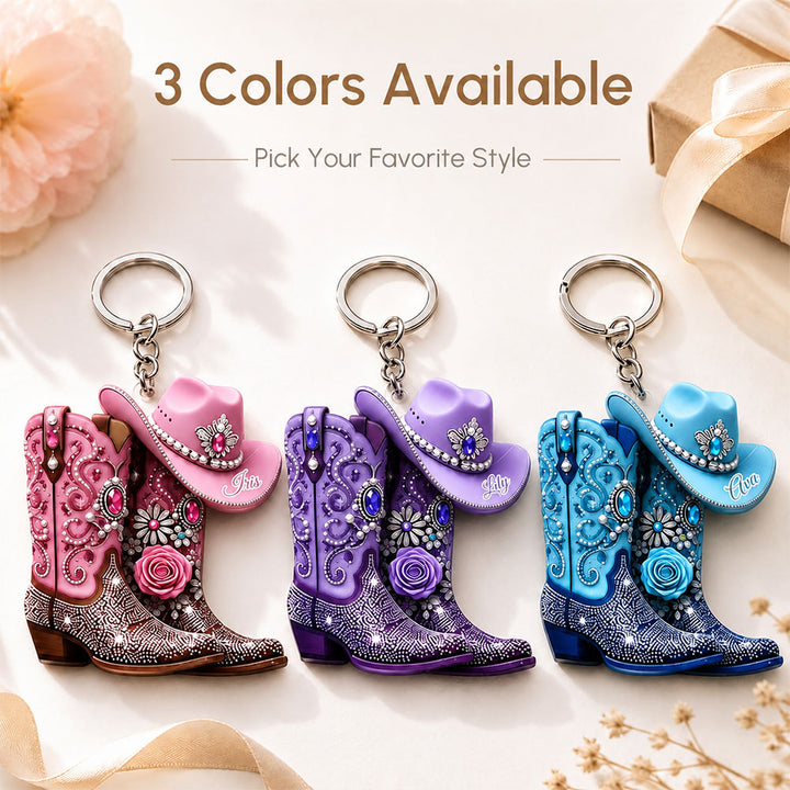 Personalized Cowgirl Boot Keychain Custom Name Country Gift for Bestie Western Bachelorette Favor