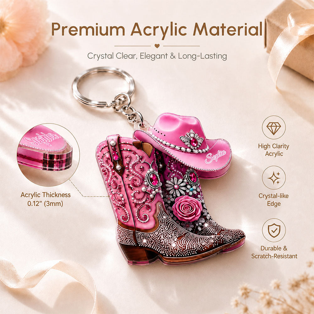 Personalized Cowgirl Boot Keychain Custom Name Country Gift for Bestie Western Bachelorette Favor