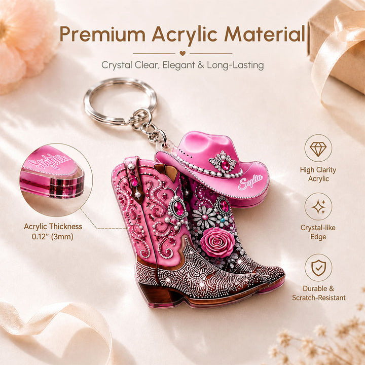 Personalized Cowgirl Boot Keychain Custom Name Country Gift for Bestie Western Bachelorette Favor