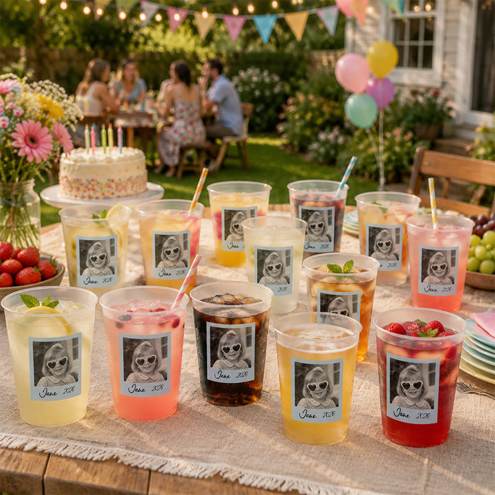 Personalized Custom Vintage Photo Party Plastic Cups Set Reusable Birthday Party Favor Daily Drink Cups